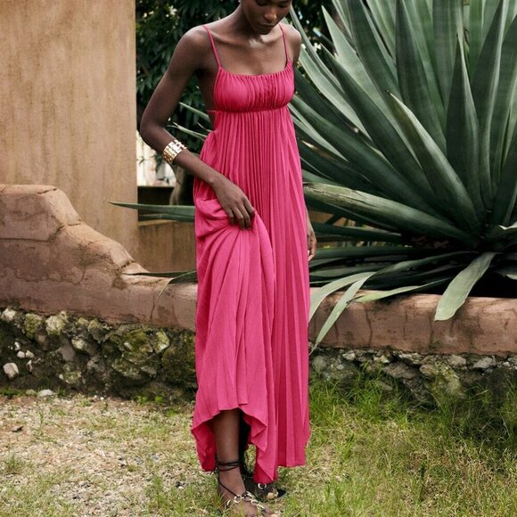 Hot Pink Fuchsia Bohemian Women's Sleeveless Spaghetti Strap Mini Dress - Picture 3 of 9